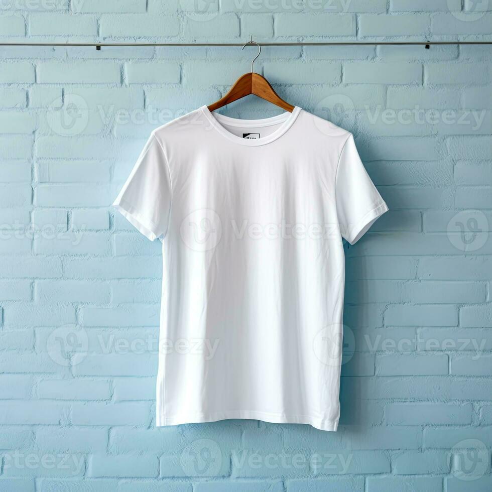 ilustración de un blanco llanura camiseta Bosquejo, ai generado foto