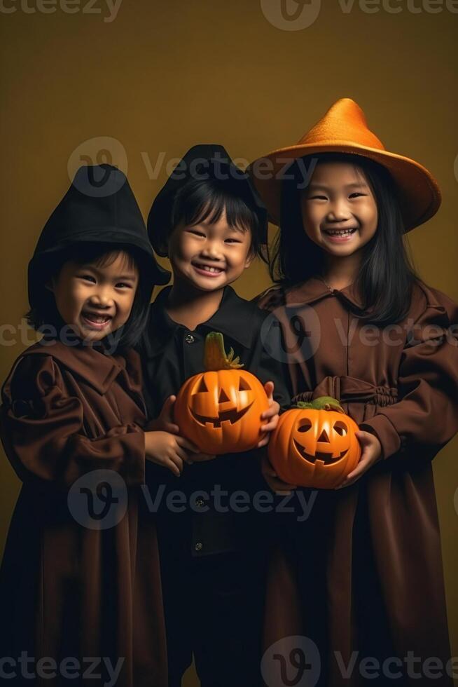 An illustration of children wearing a halloween costume , AI Generated photo