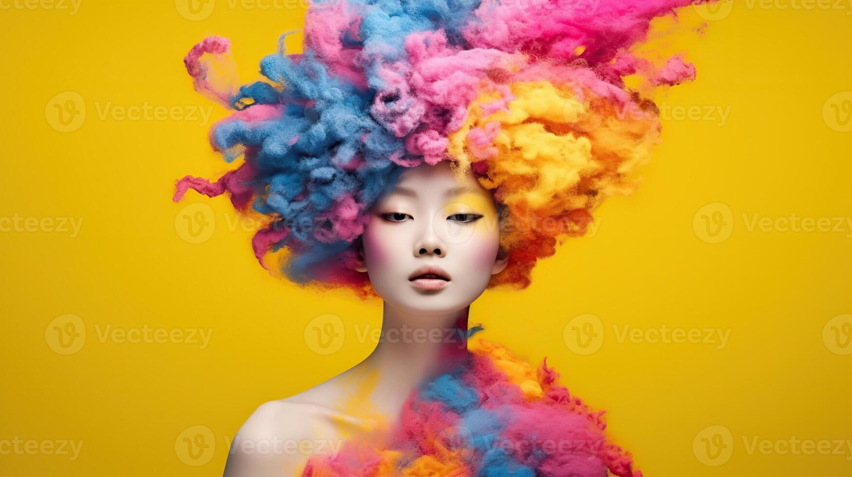 An illustration of a fashion portrait combined with abstract art., photo