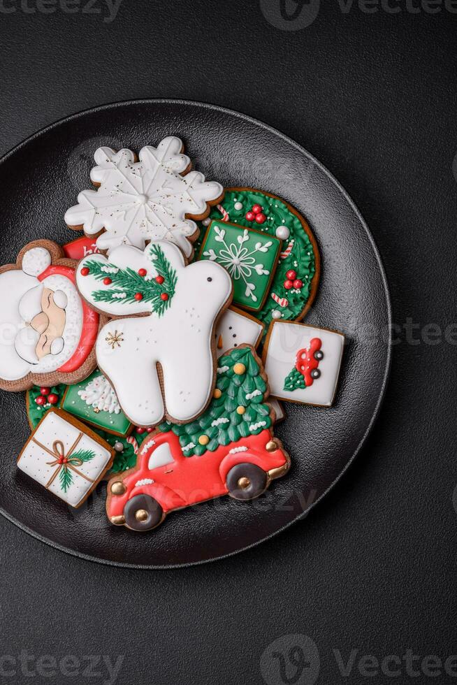 Beautiful Christmas or New Year colorful homemade gingerbread cookies photo