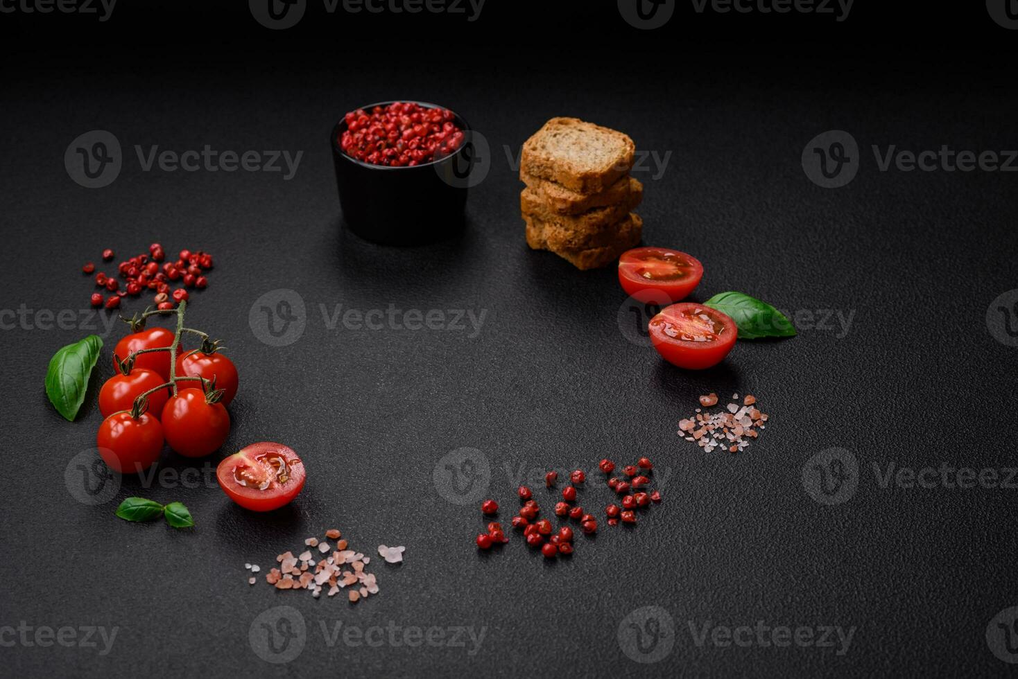 Delicious salted rectangular wheat croutons with salt and spices photo