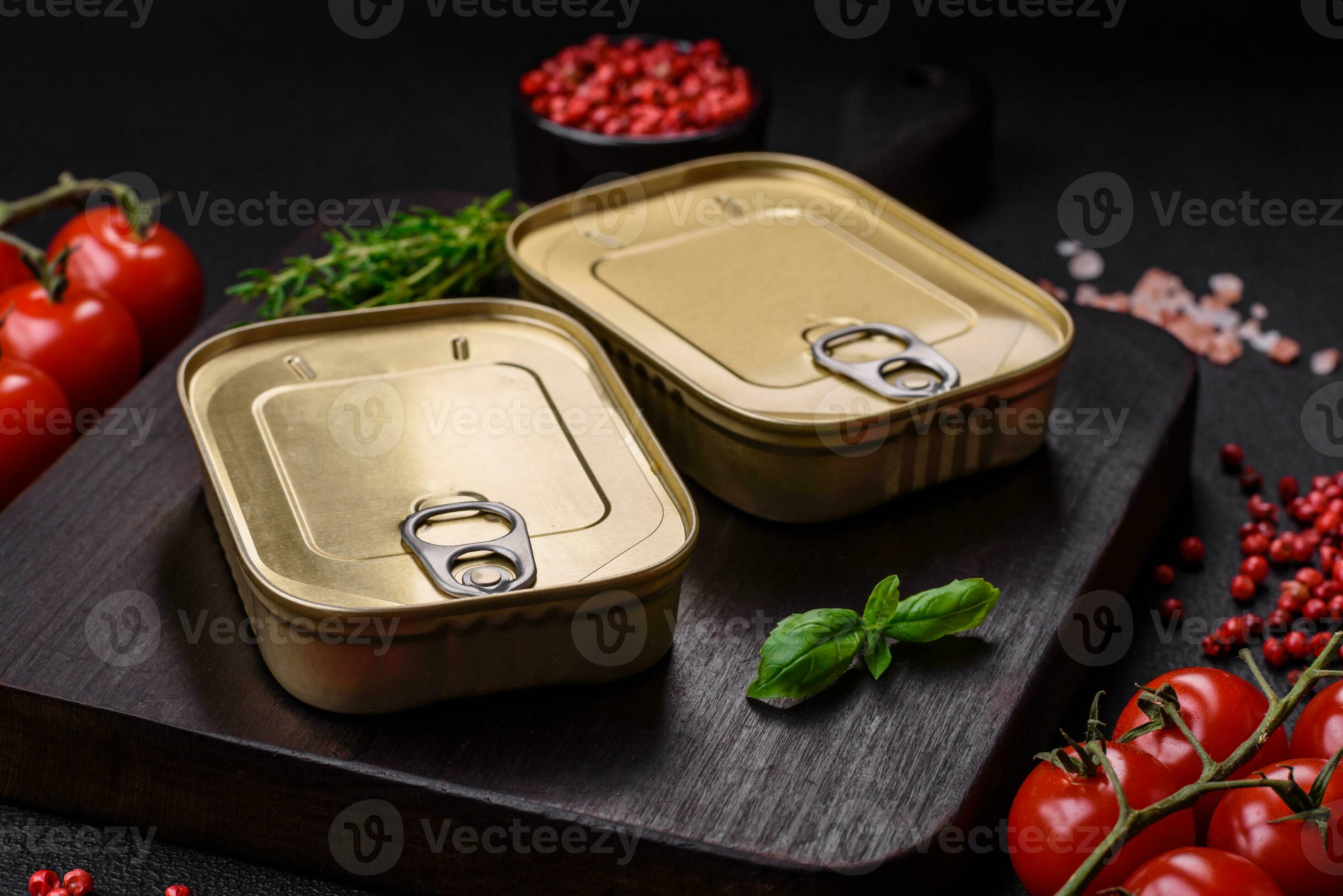 Tin or aluminum rectangular can of canned food with a key 26353547