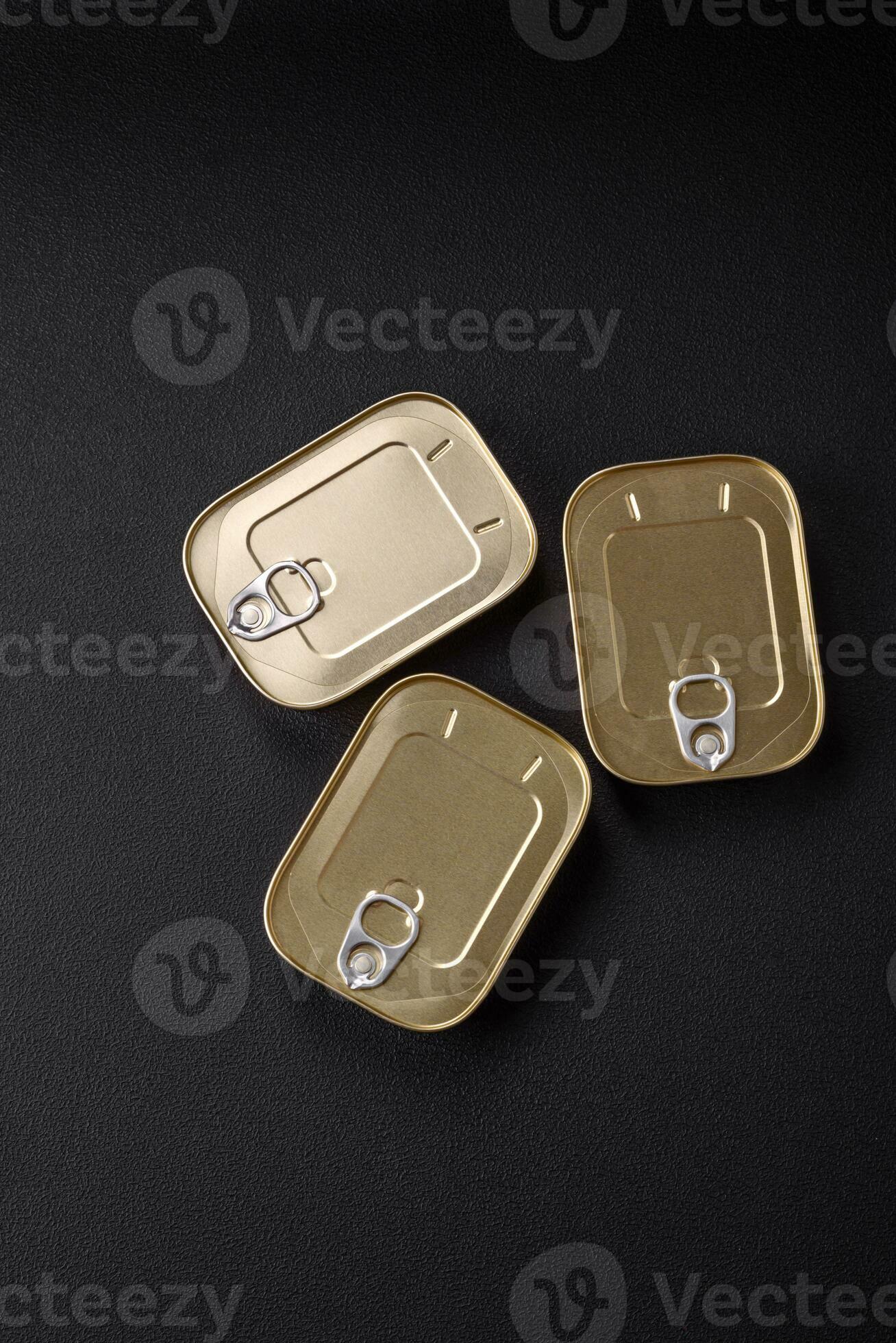 Tin or aluminum rectangular can of canned food with a key 26353587