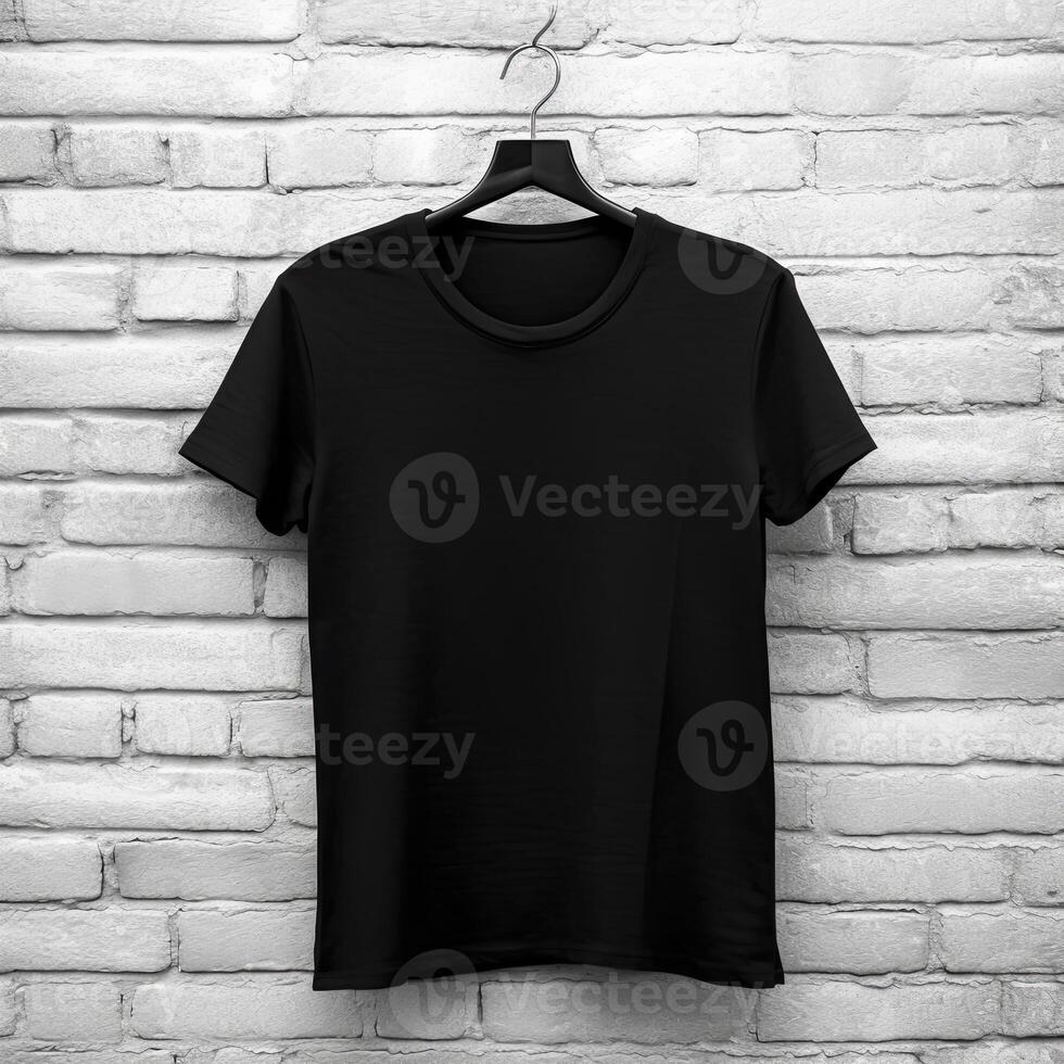 Illustration of a black plain t-shirt mockup, AI Generated photo