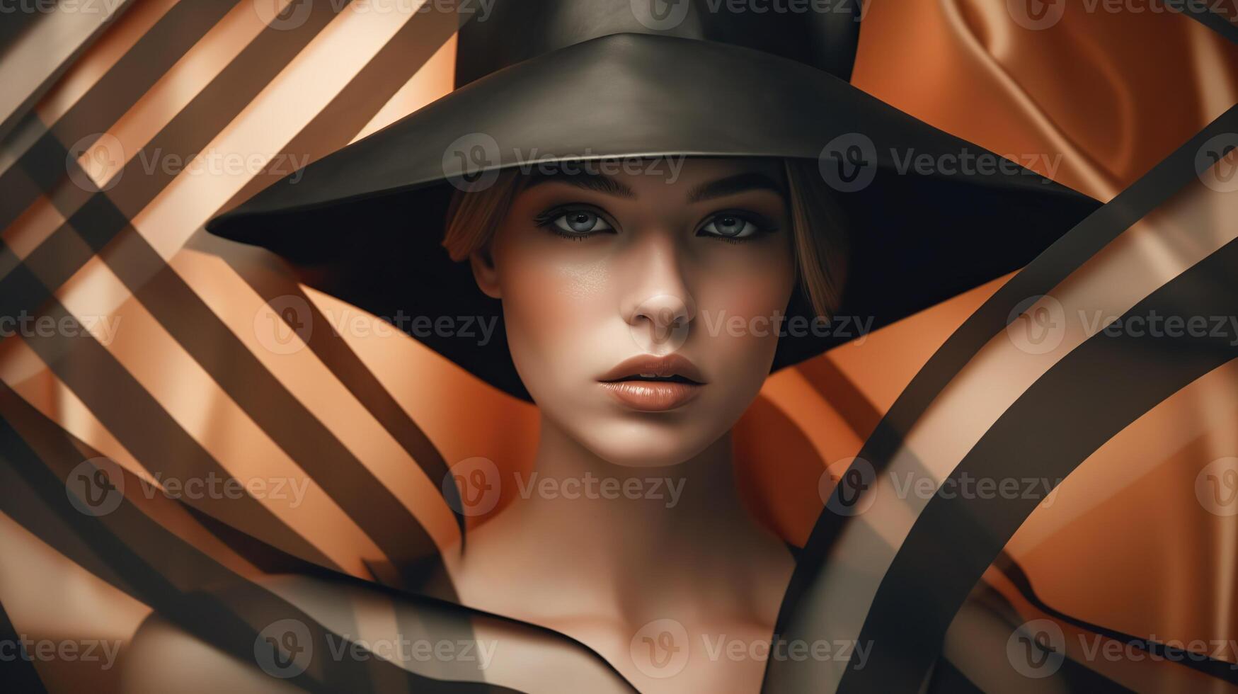 An illustration of a fashion portrait of a woman combined with abstract art., AI Generated photo