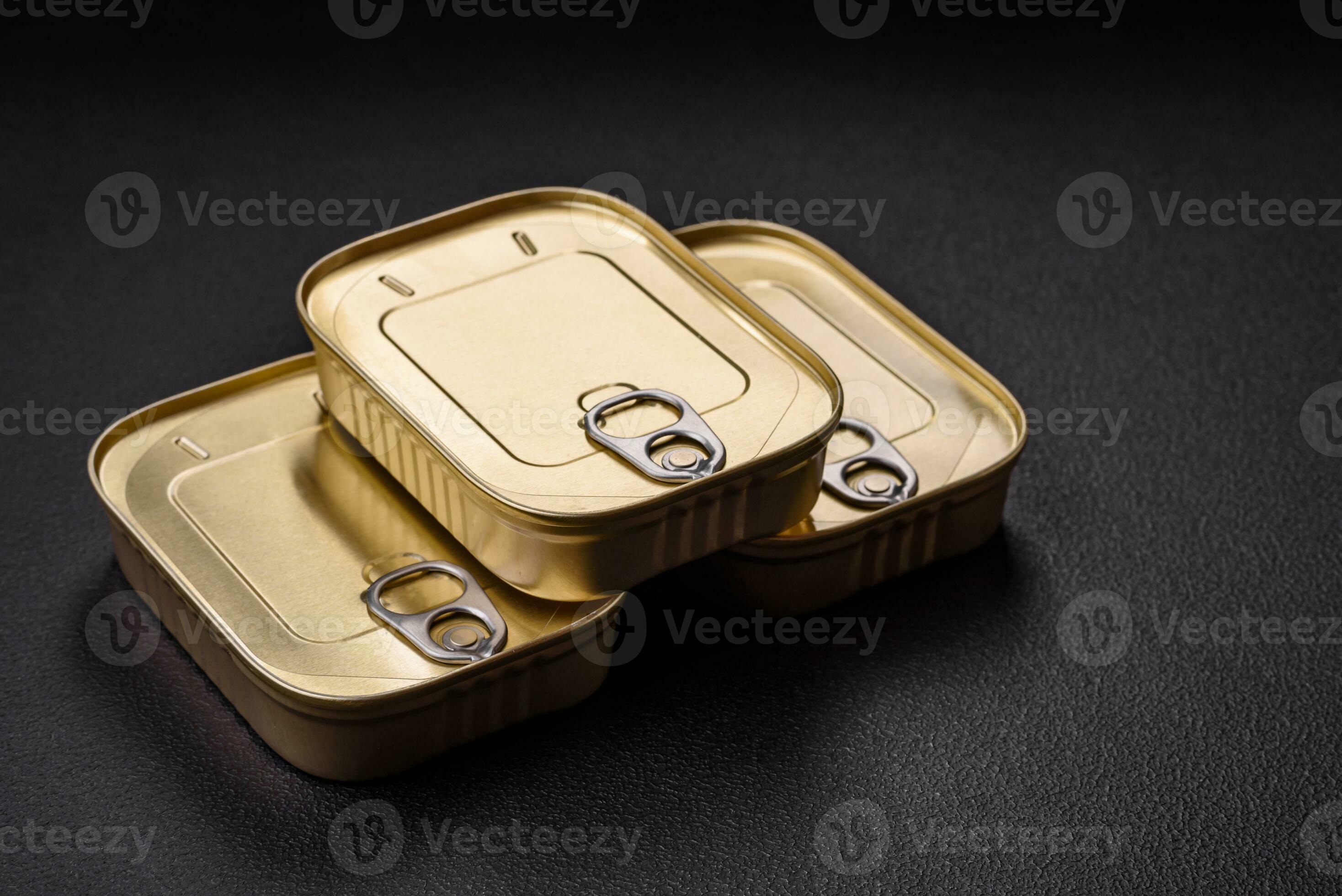 Tin or aluminum rectangular can of canned food with a key 26354466