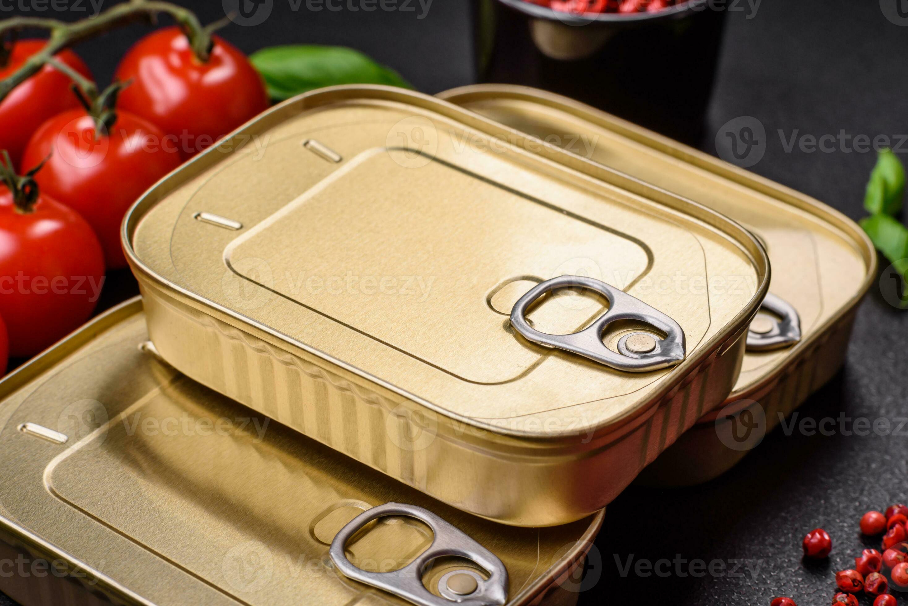 Tin or aluminum rectangular can of canned food with a key 26354470