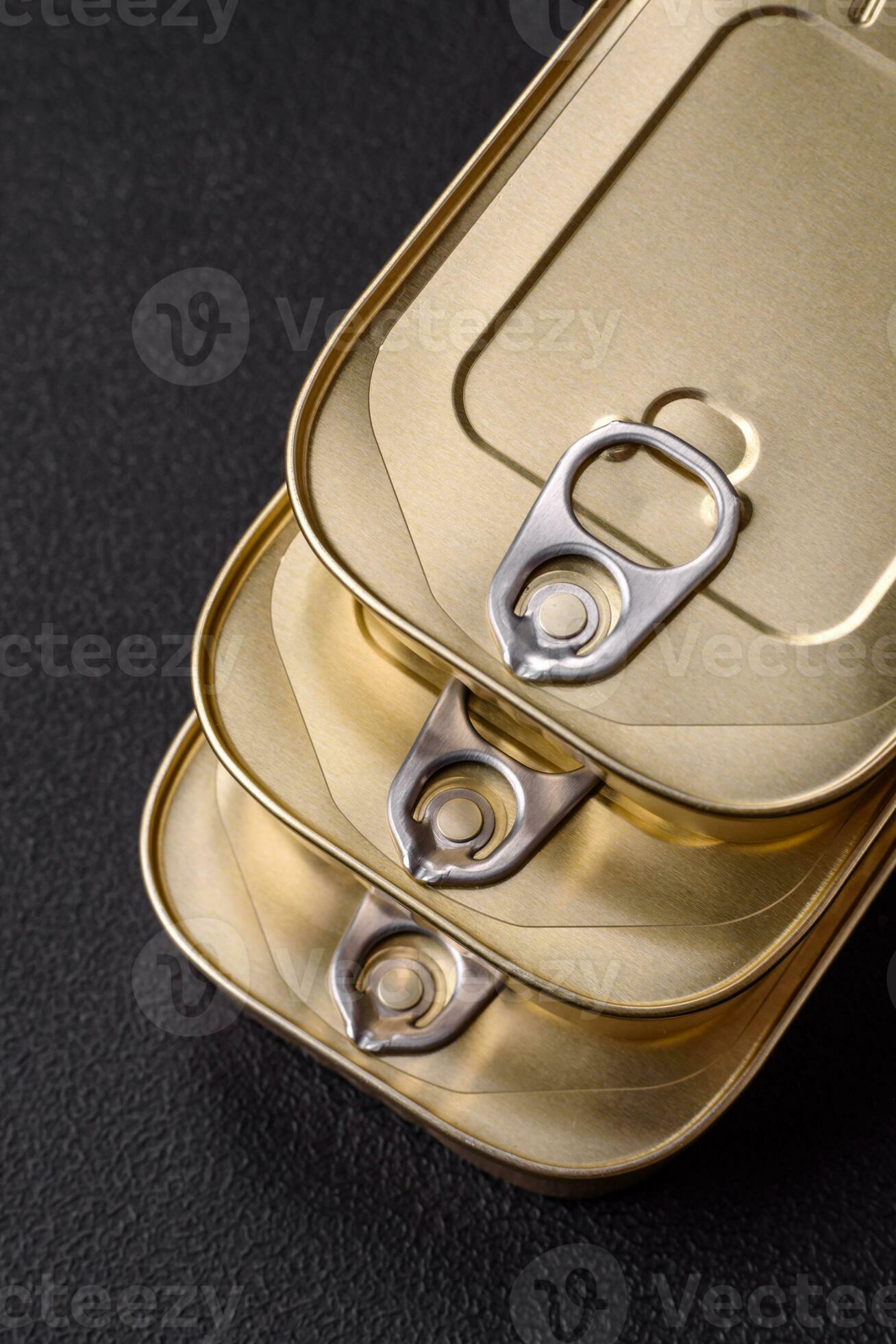 Tin or aluminum rectangular can of canned food with a key 26354487