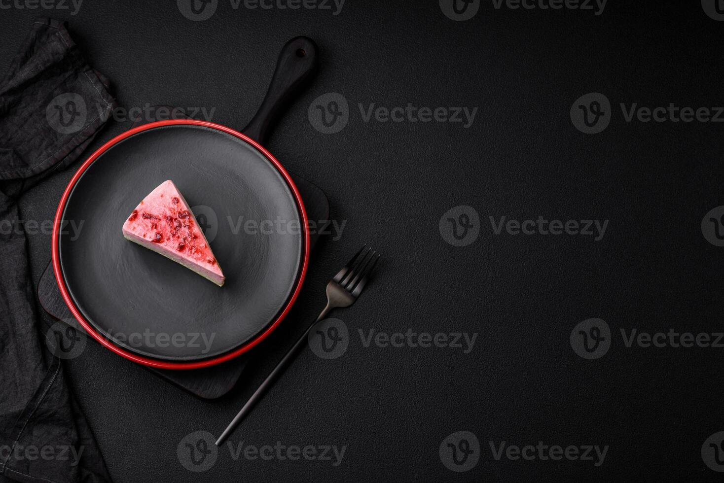 Delicious sweet dessert cheesecake with raspberry and pistachio flavor photo