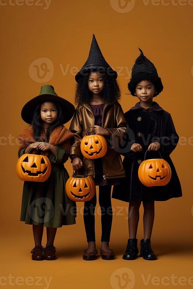 An illustration of children wearing a halloween costume , AI Generated photo