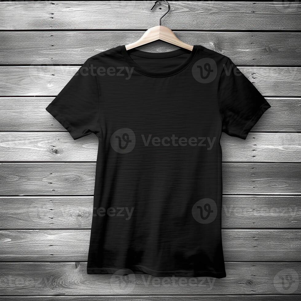 Illustration of a black plain t-shirt mockup, AI Generated photo