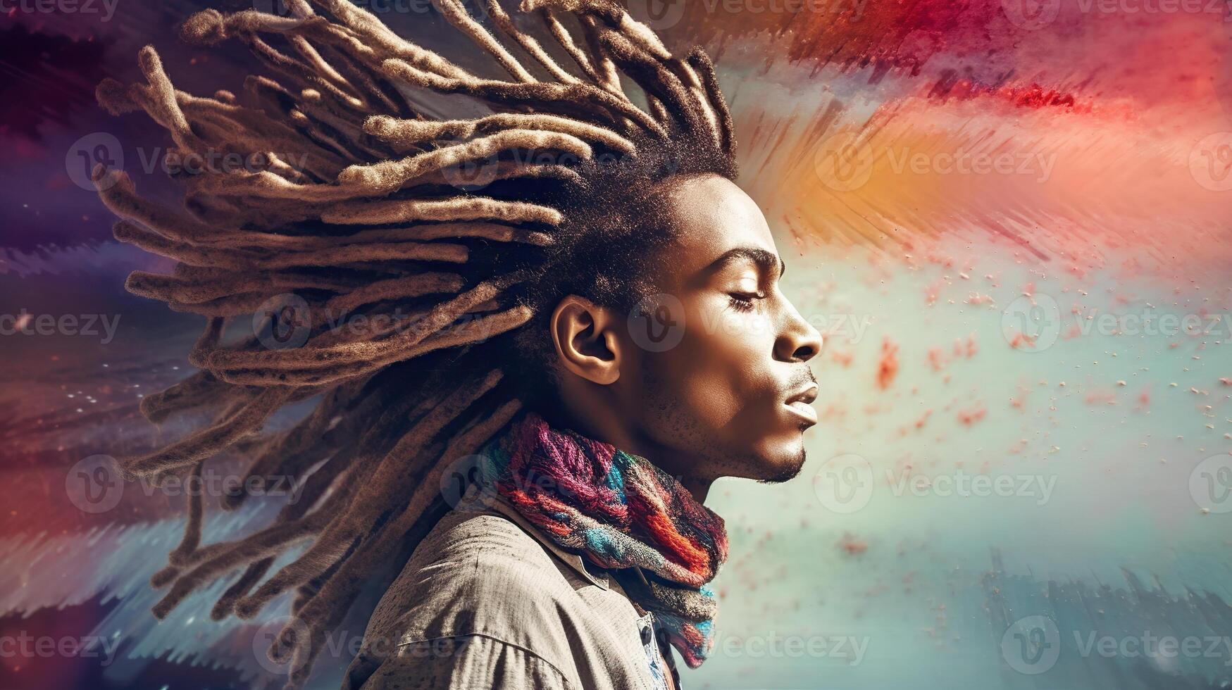 An illustration of a fashion portrait of a man combined with abstract art., photo