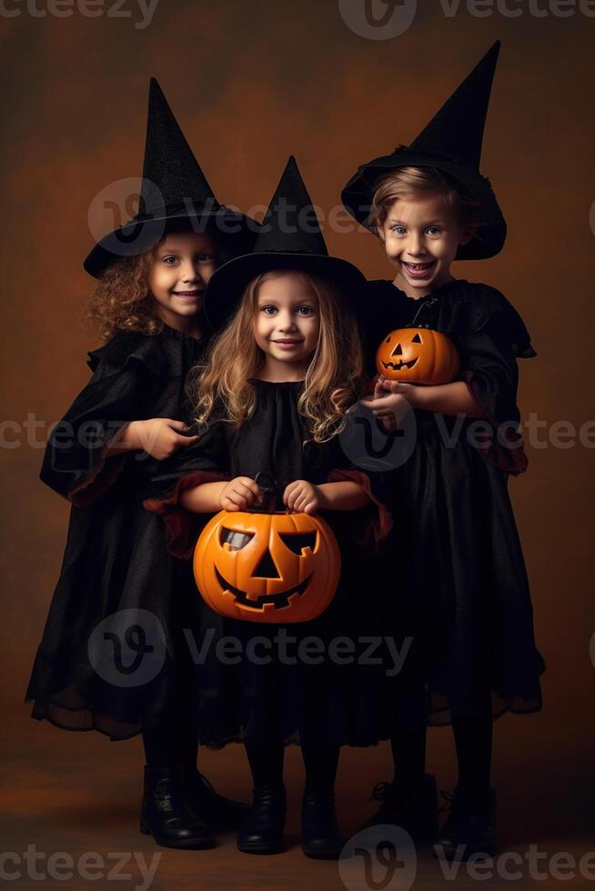 An illustration of children wearing a halloween costume , AI Generated photo