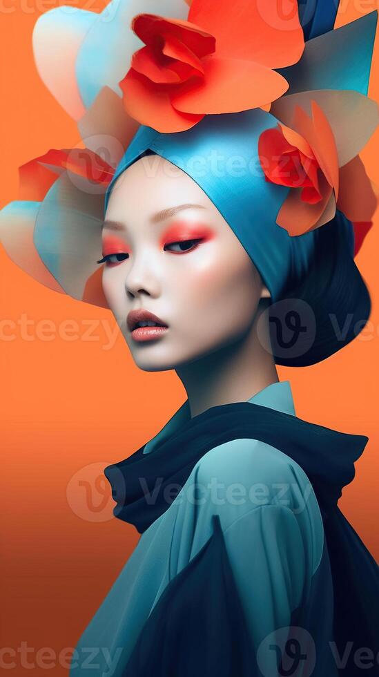 An illustration of a fashion portrait combined with abstract art., photo