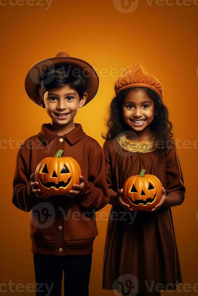 An illustration of children wearing a halloween costume , AI Generated photo