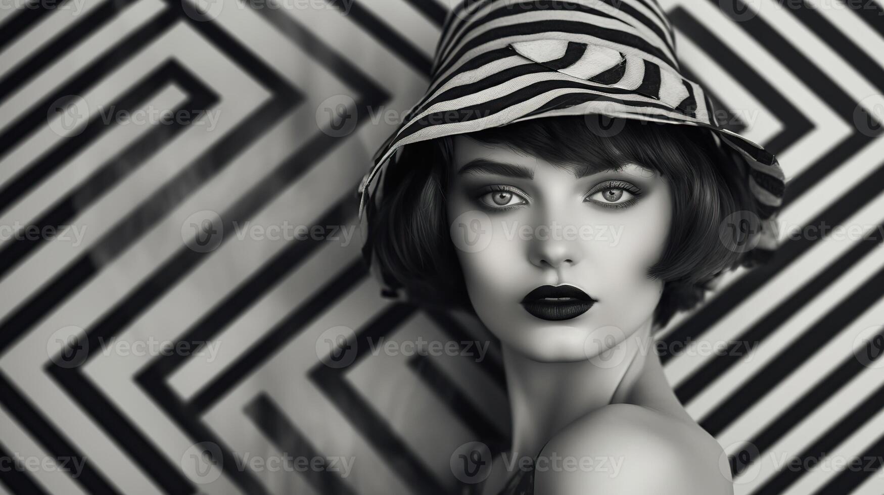 An illustration of a fashion portrait of a woman combined with abstract art., AI Generated photo