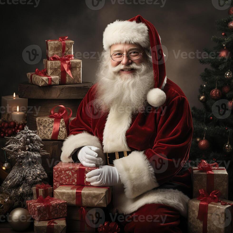Illustration of a Santa Claus with a Christmas background, photo