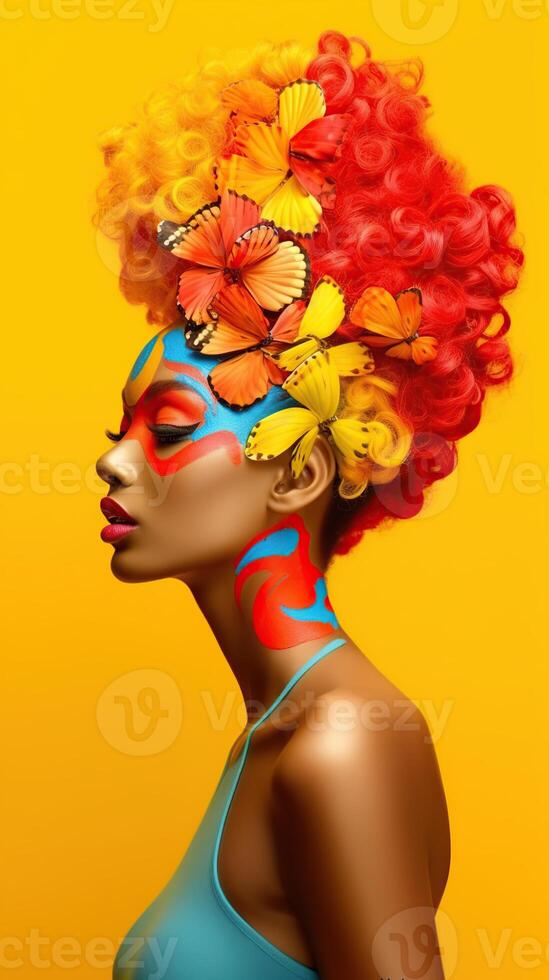 An illustration of a fashion portrait combined with abstract art., photo