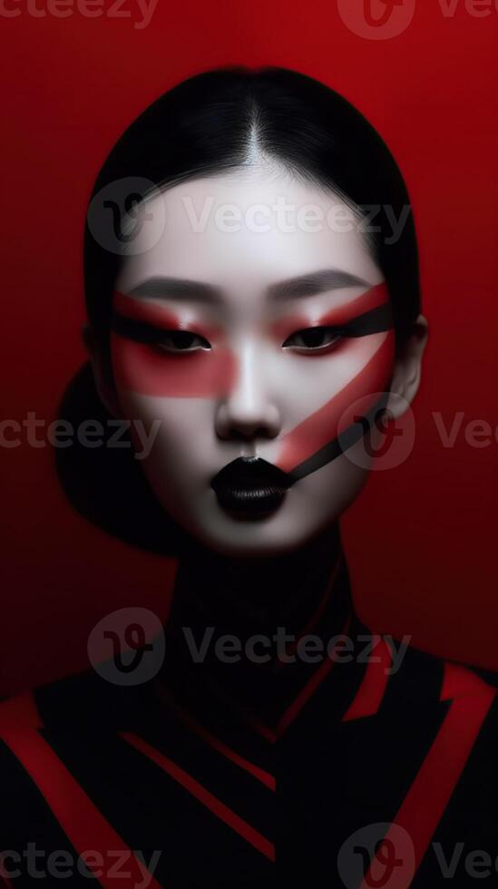 An illustration of a fashion portrait of a woman combined with abstract art., AI Generated photo