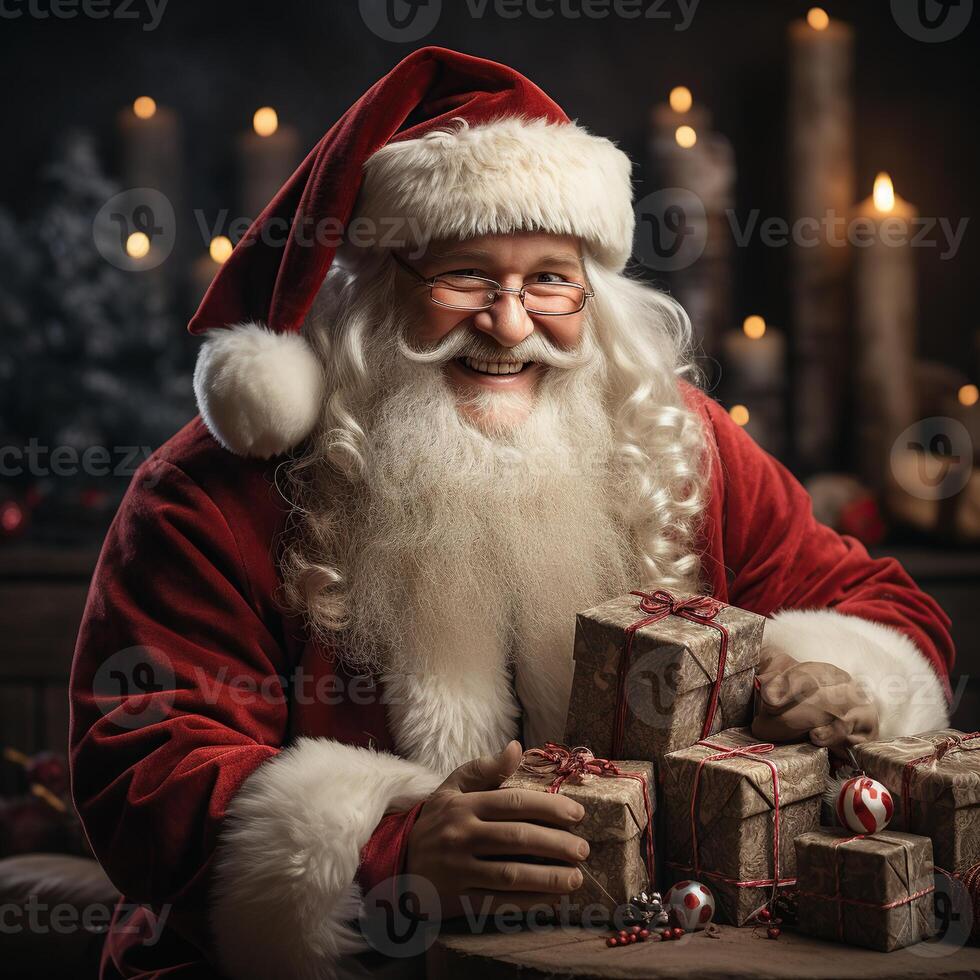 Illustration of a Santa Claus with a Christmas background, AI Generated photo