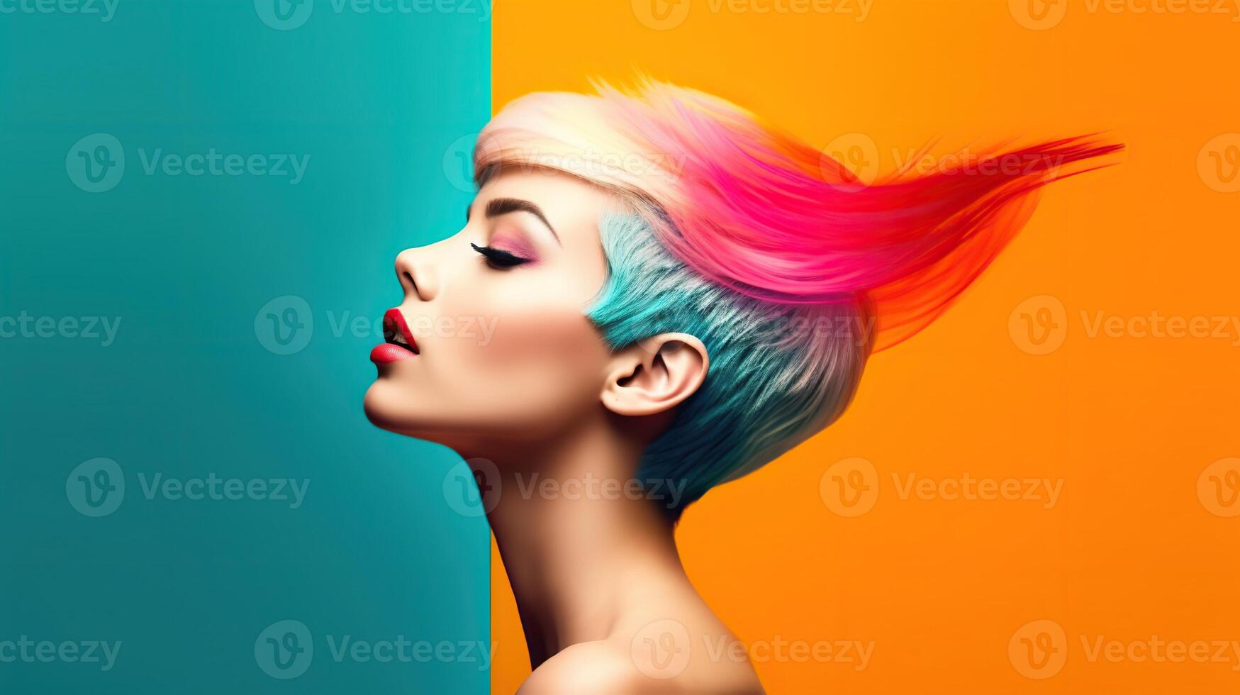 An illustration of a fashion portrait combined with abstract art., photo