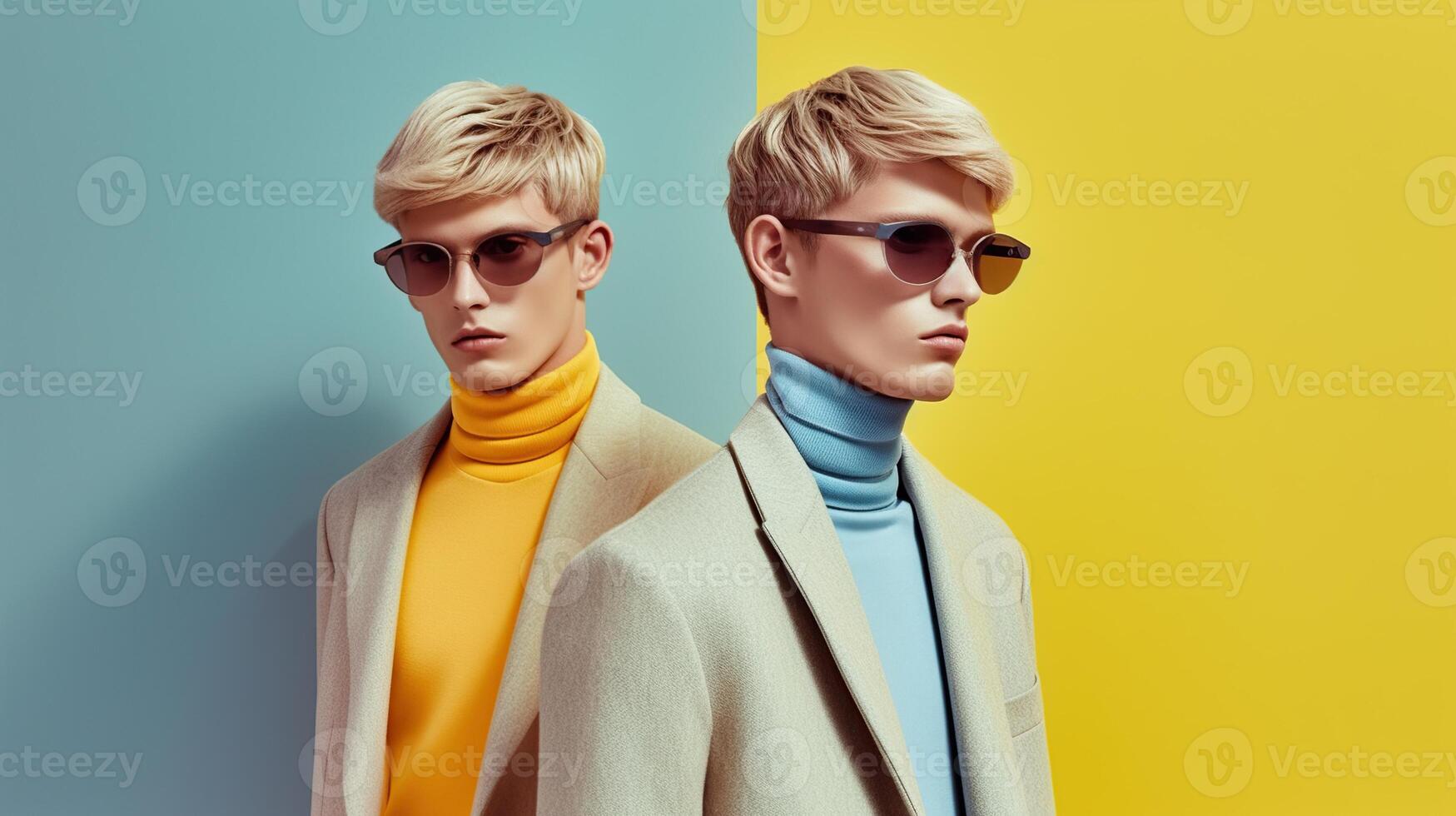 An illustration of a fashion portrait of a man combined with abstract art., photo