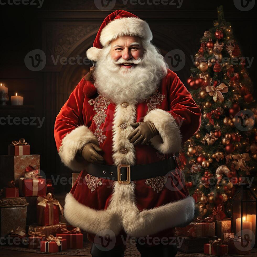 Illustration of a Santa Claus with a Christmas background, AI Generated photo