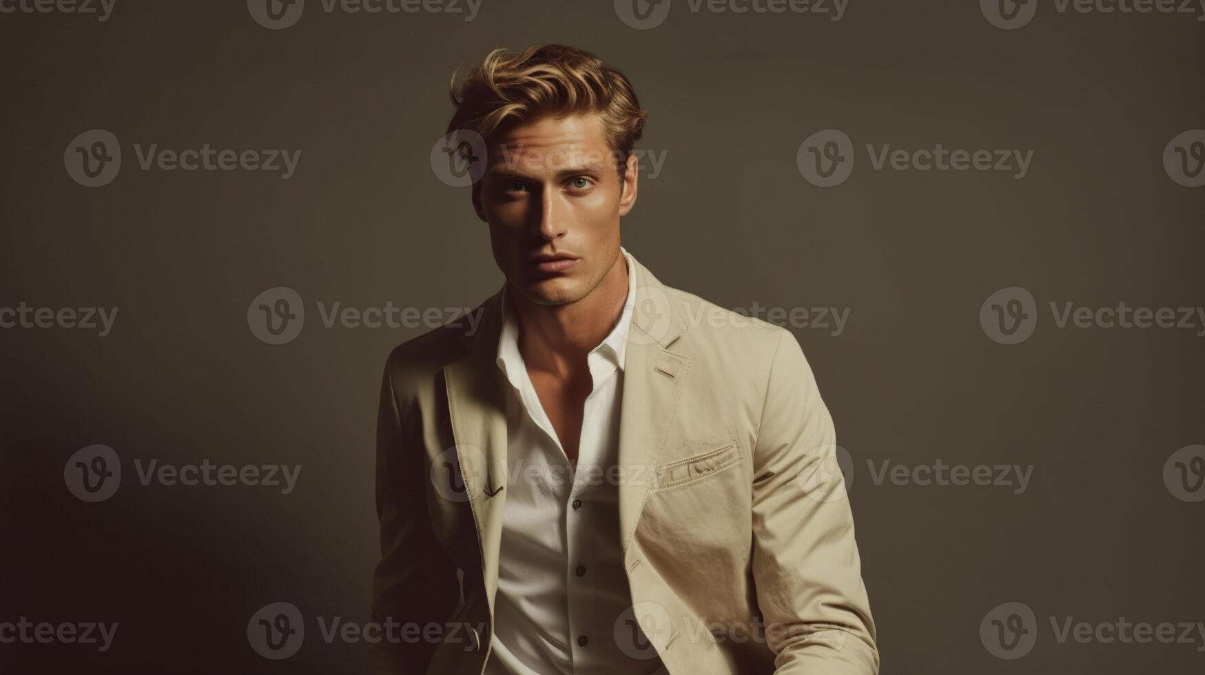 An illustration of a fashion portrait of a man combined with abstract art., photo