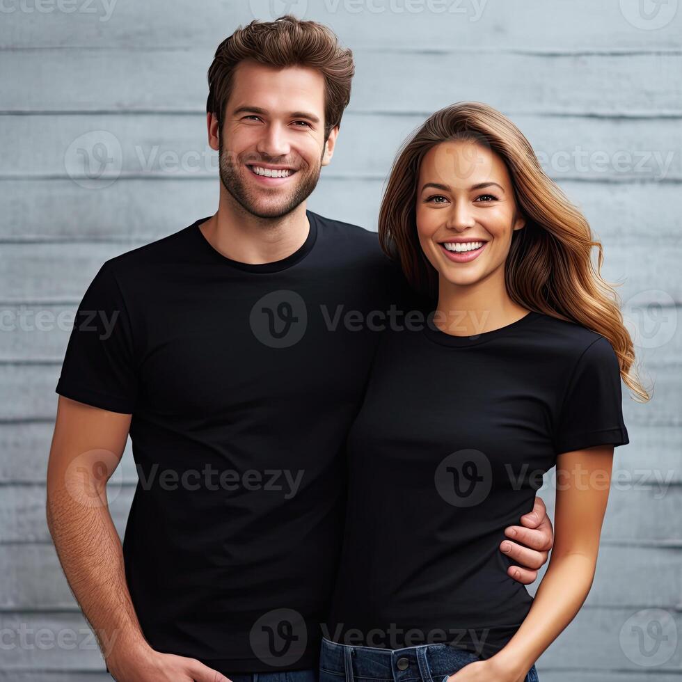 Illustration of a fashion portrait with plain t-shirt mockup, AI Generated photo