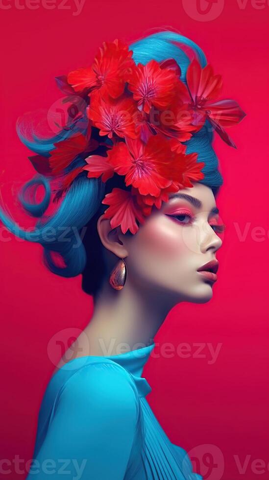 An illustration of a fashion portrait combined with abstract art., photo