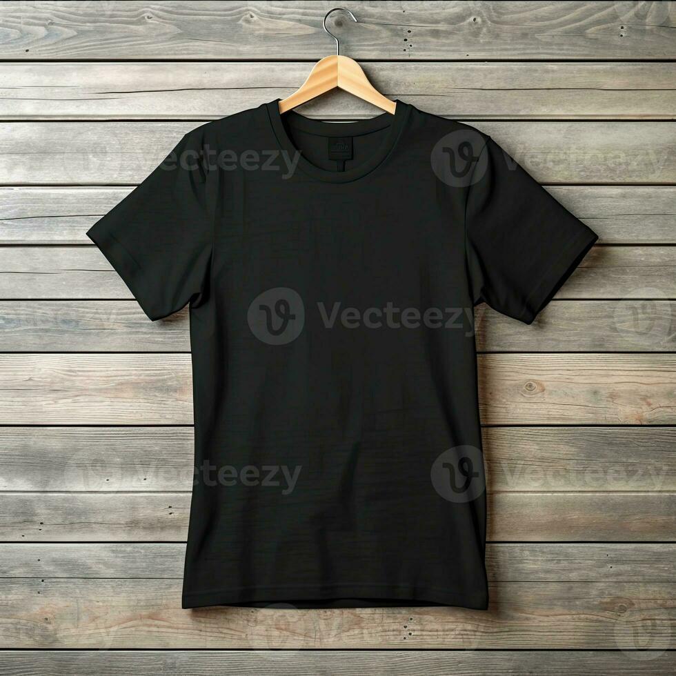 Illustration of a black plain t-shirt mockup, AI Generated photo