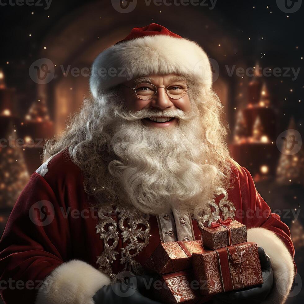 Illustration of a Santa Claus with a Christmas background, photo