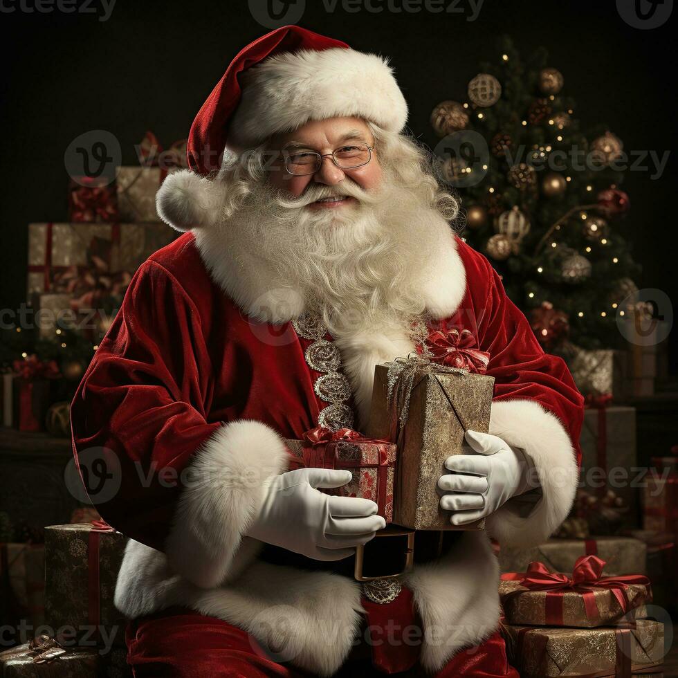 Illustration of a Santa Claus with a Christmas background, AI Generated photo