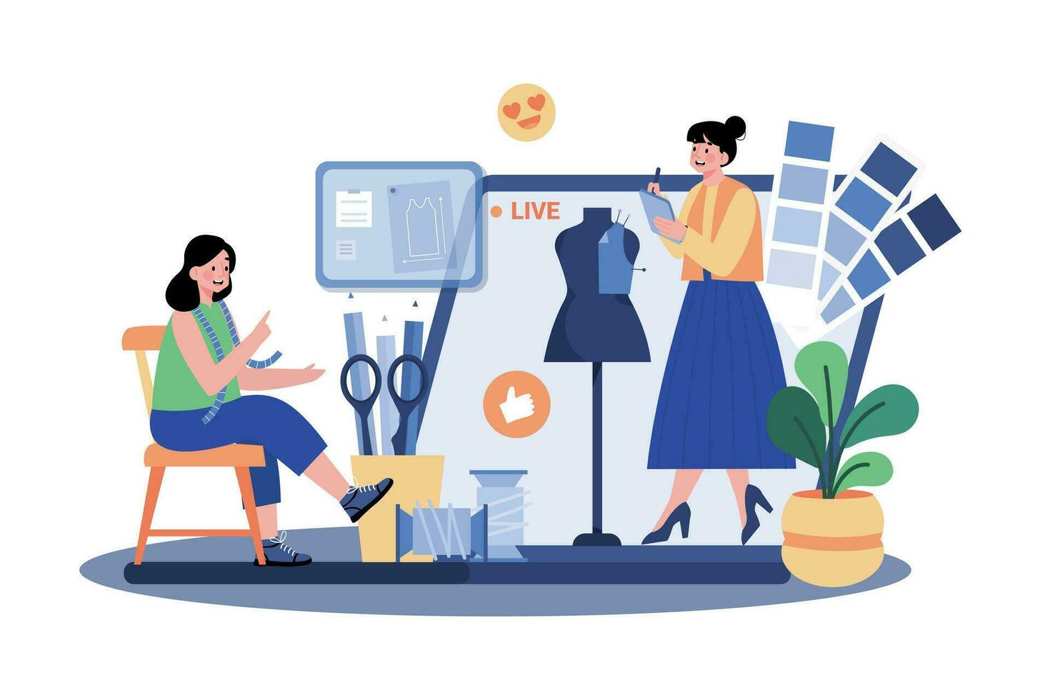 Fashion enthusiast follows designers for trends. vector