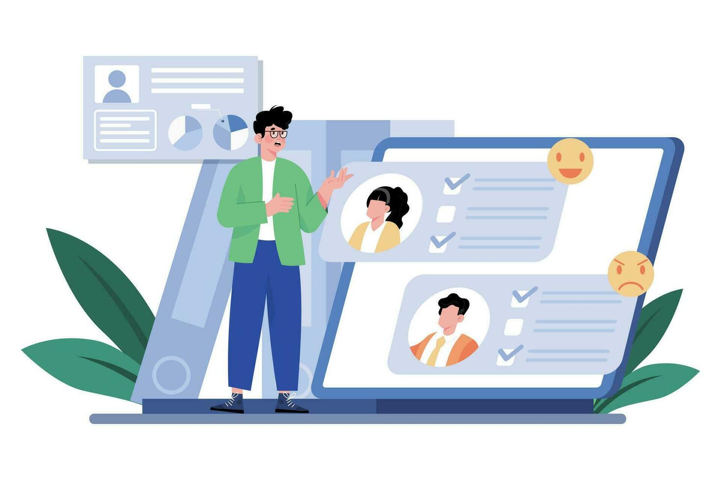 Organizations assess employee satisfaction. vector
