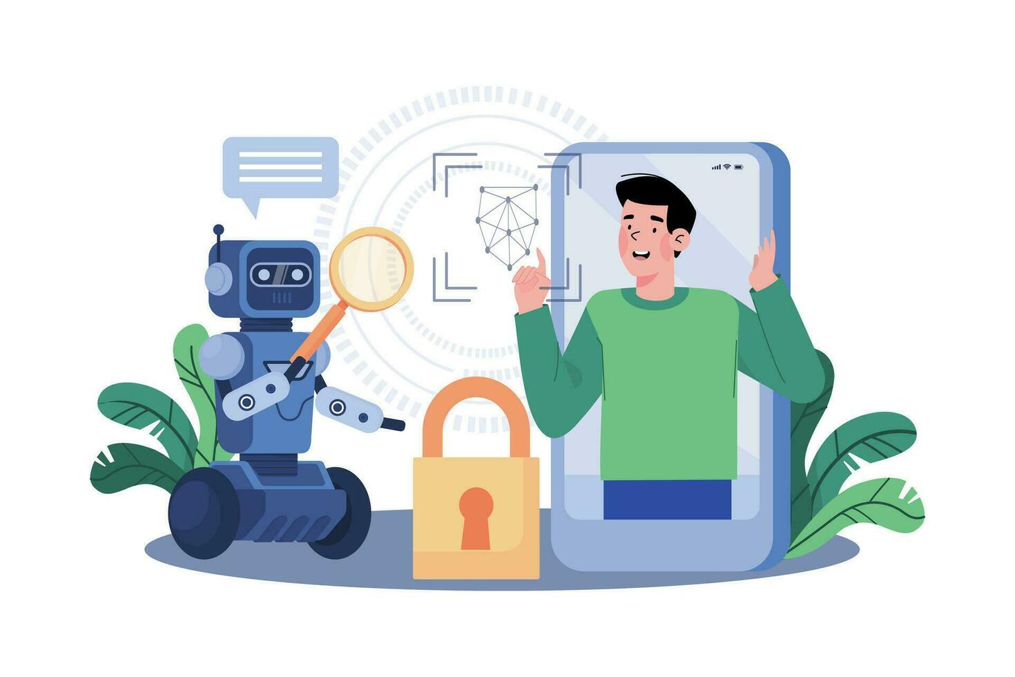 Facial recognition systems use AI for identification. vector