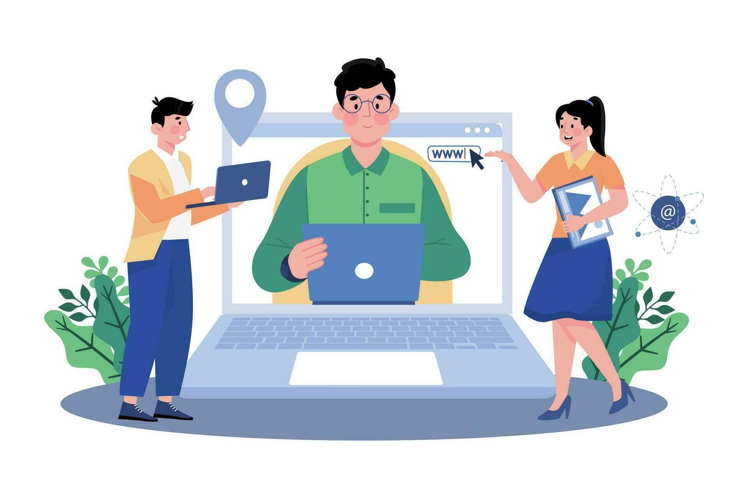 Entrepreneur interacts with customers. vector
