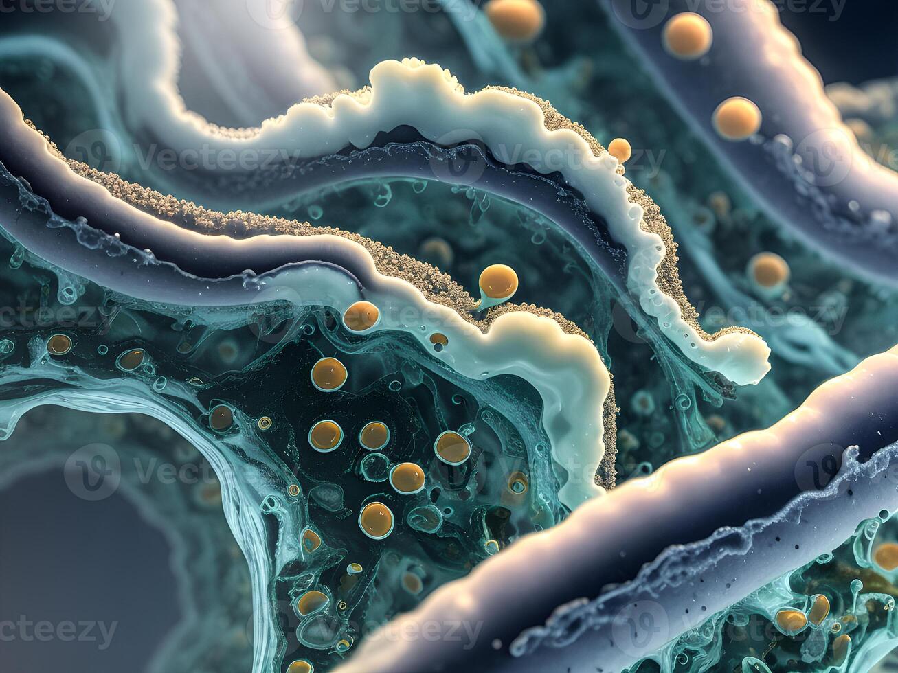 The concept, simulated 3D illustration of culture cells of microscopic bacteria cells in the laboratory. Illustration for medical, science, biology, biochemistry, scientific research. Generative Ai. photo