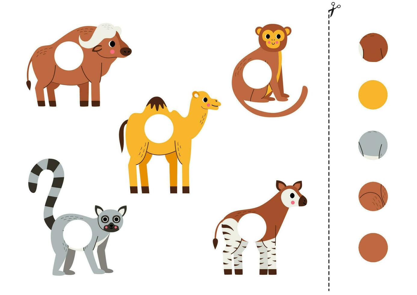 Cut and glue parts of cute African animals. vector