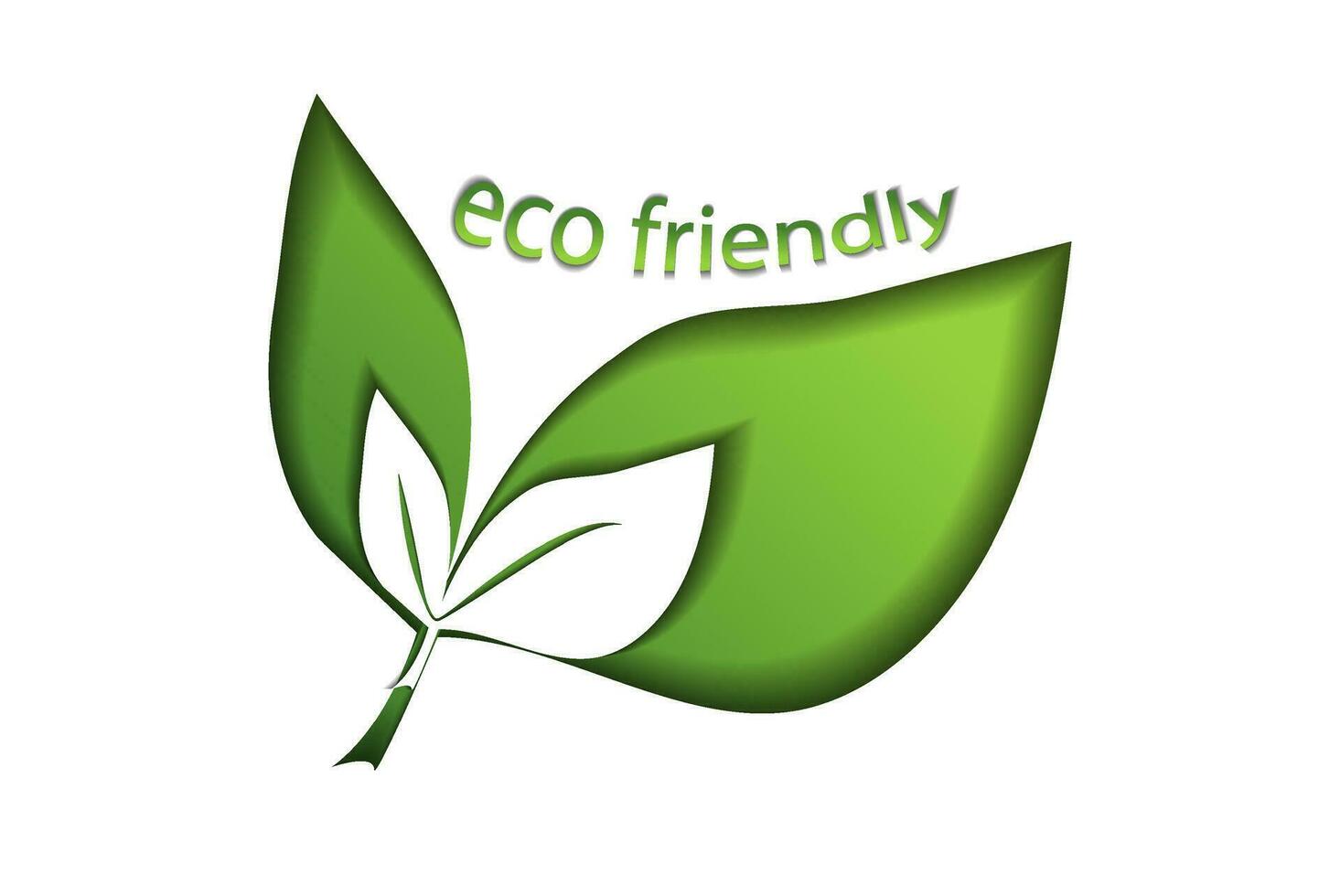 eco simpático verde logo en un blanco antecedentes con verde hojas en papel cortar estilo. el concepto de verde ecología, limpiar ecología, ambiental amabilidad de productos, eco simpático vector