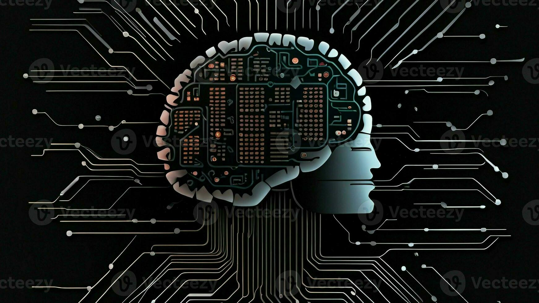 illustration of human brain and AI technology photo