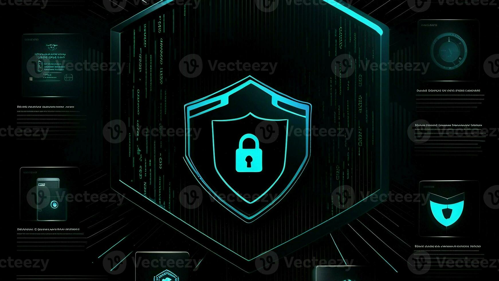 technology illustration about cyber security on black photo