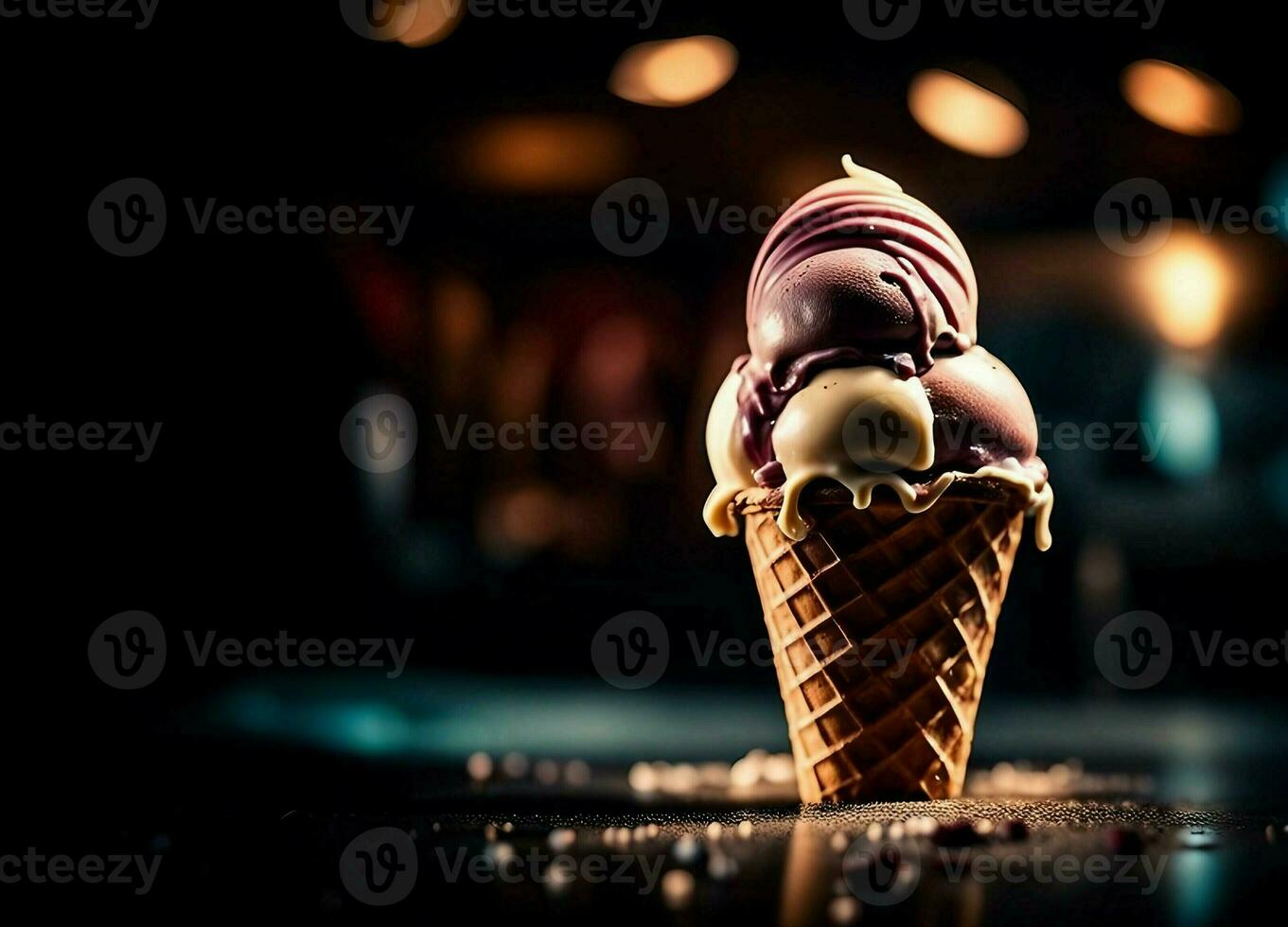 delicious melted ice cream cone photo