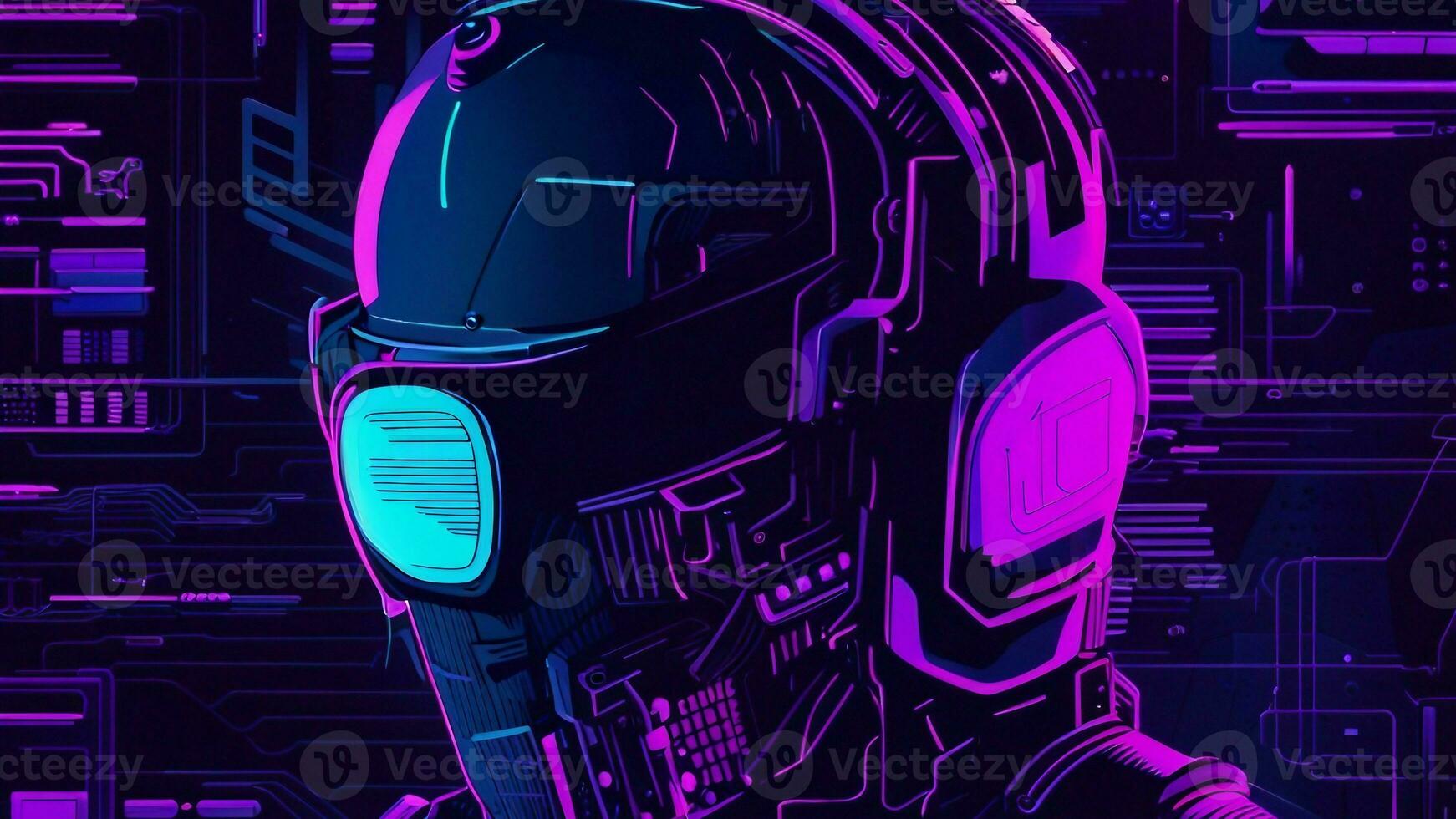 cyber futuristic robot neon style illustration photo
