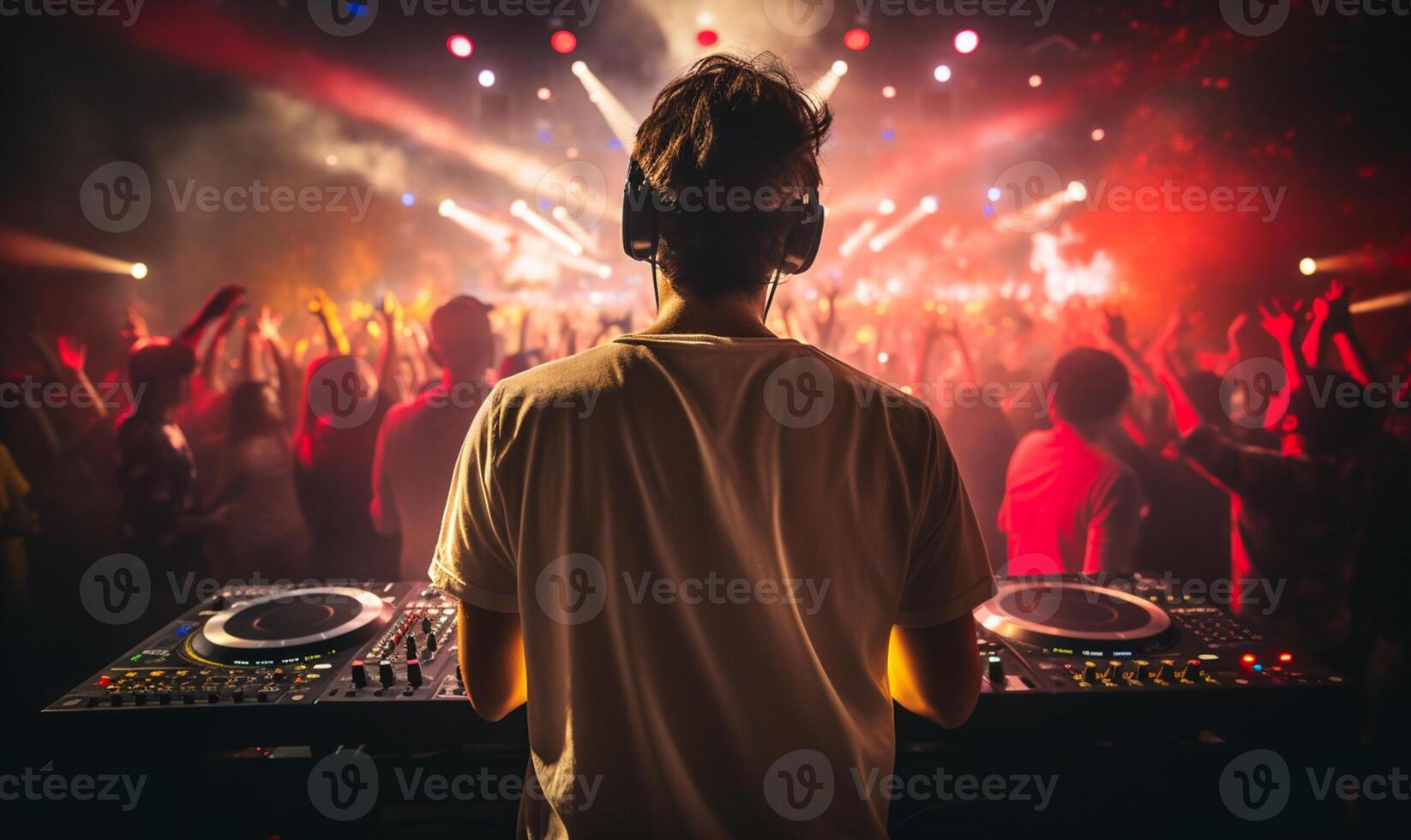 Dj playing live music ona a night club. AI Generated photo