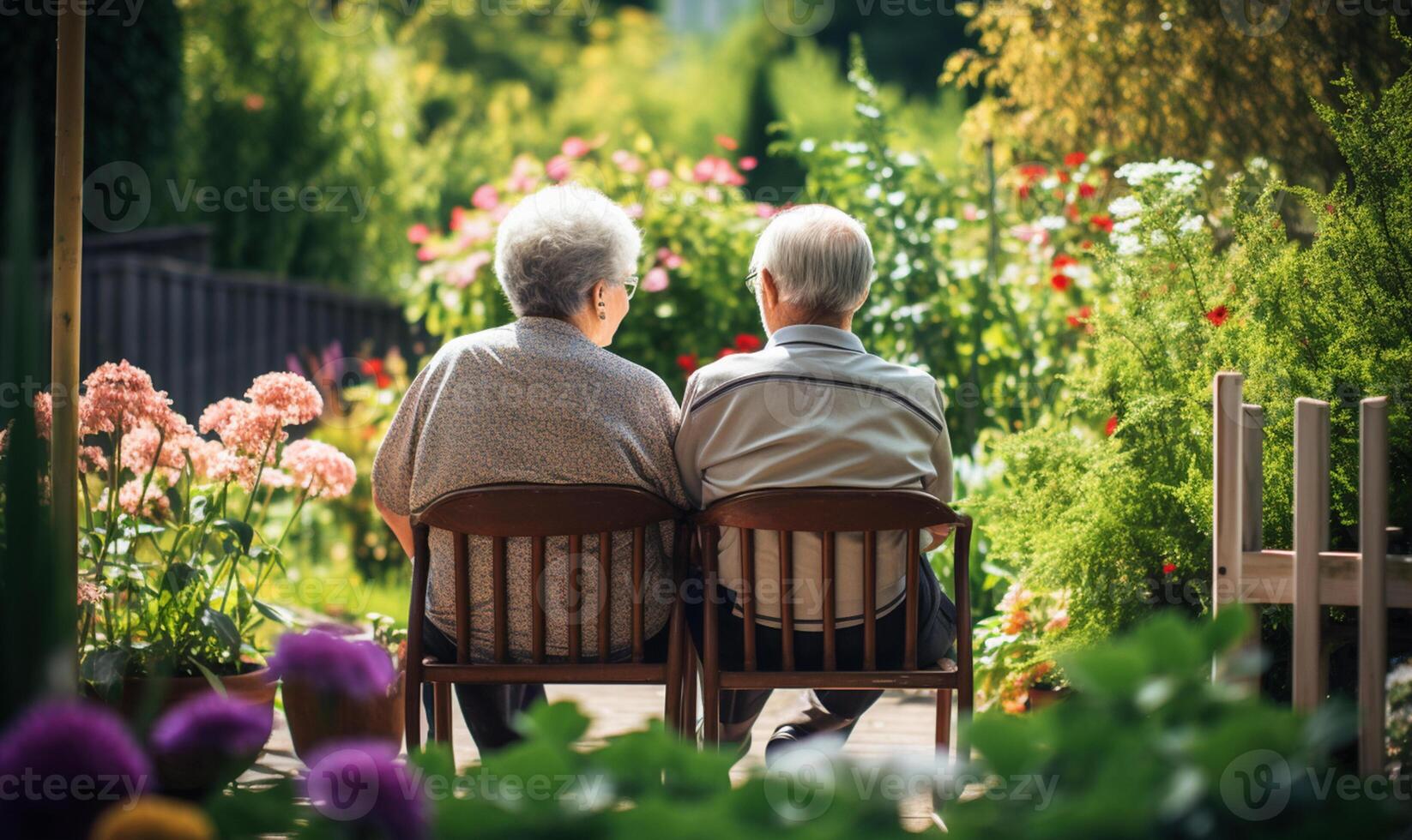 Old people couple in home garden. photo