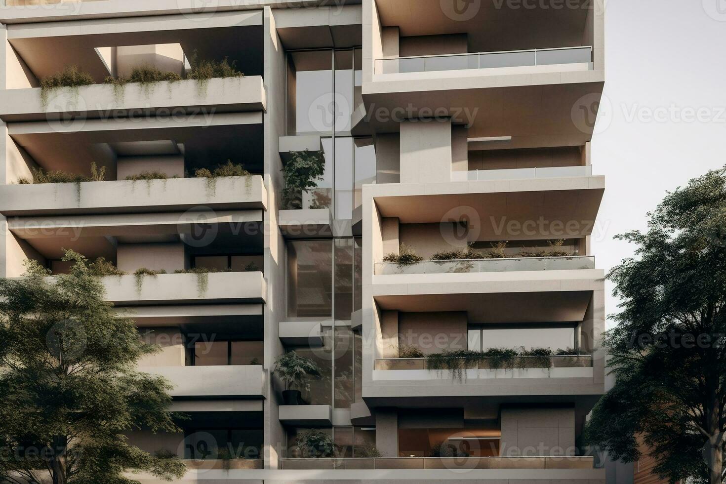 residential apartment building in the style of nature located in a modern neighborhood photo