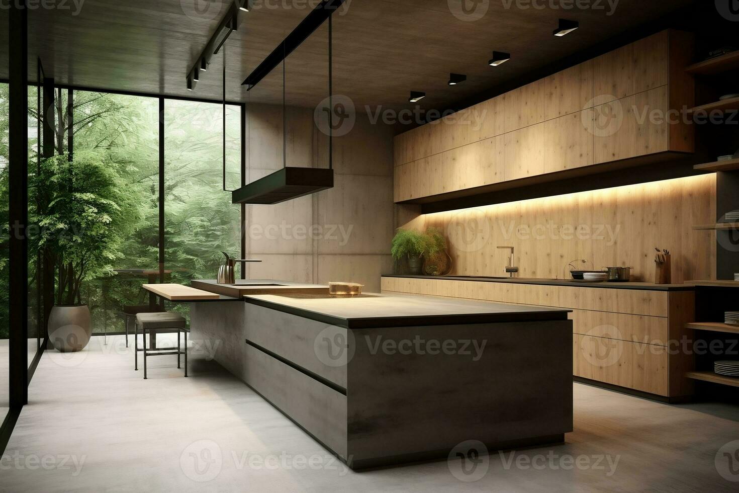 contemporary kitchen features beautiful wood paneling and countertops, creating a warm and inviting space photo
