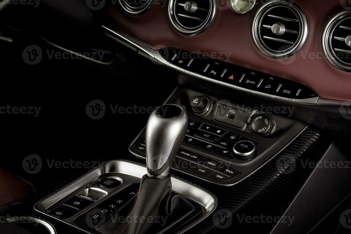 Put a gear stick into p position parking on automatic transmission in a modern car photo