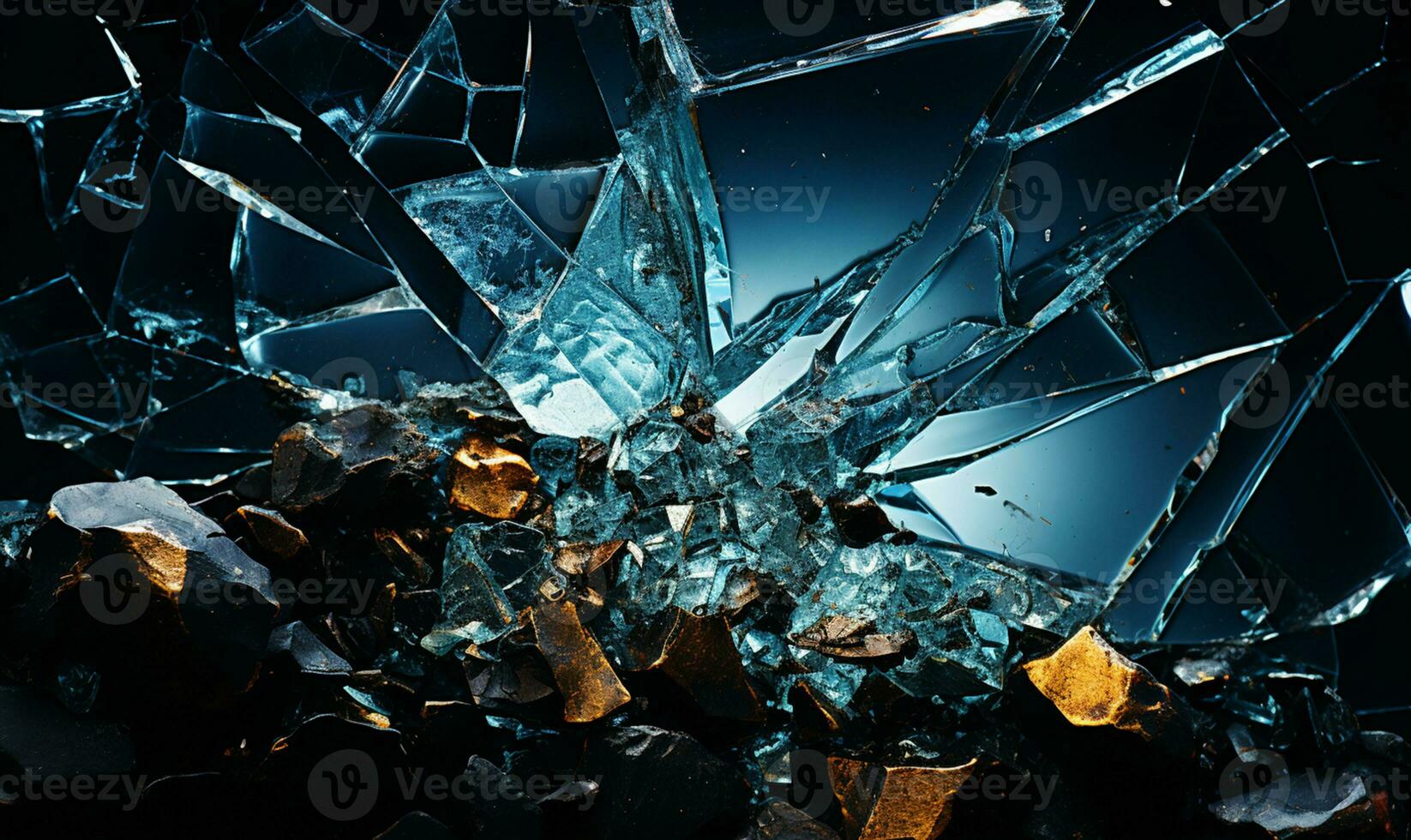 a cracked glass object on a black background. AI Generated photo